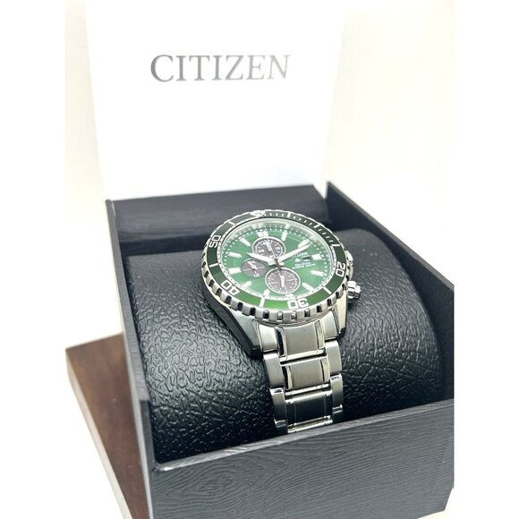 Citizen Men's Watch CA0820-50X Promaster Eco-Drive Green Dial Chronograph 44mm - Picture 3 of 15